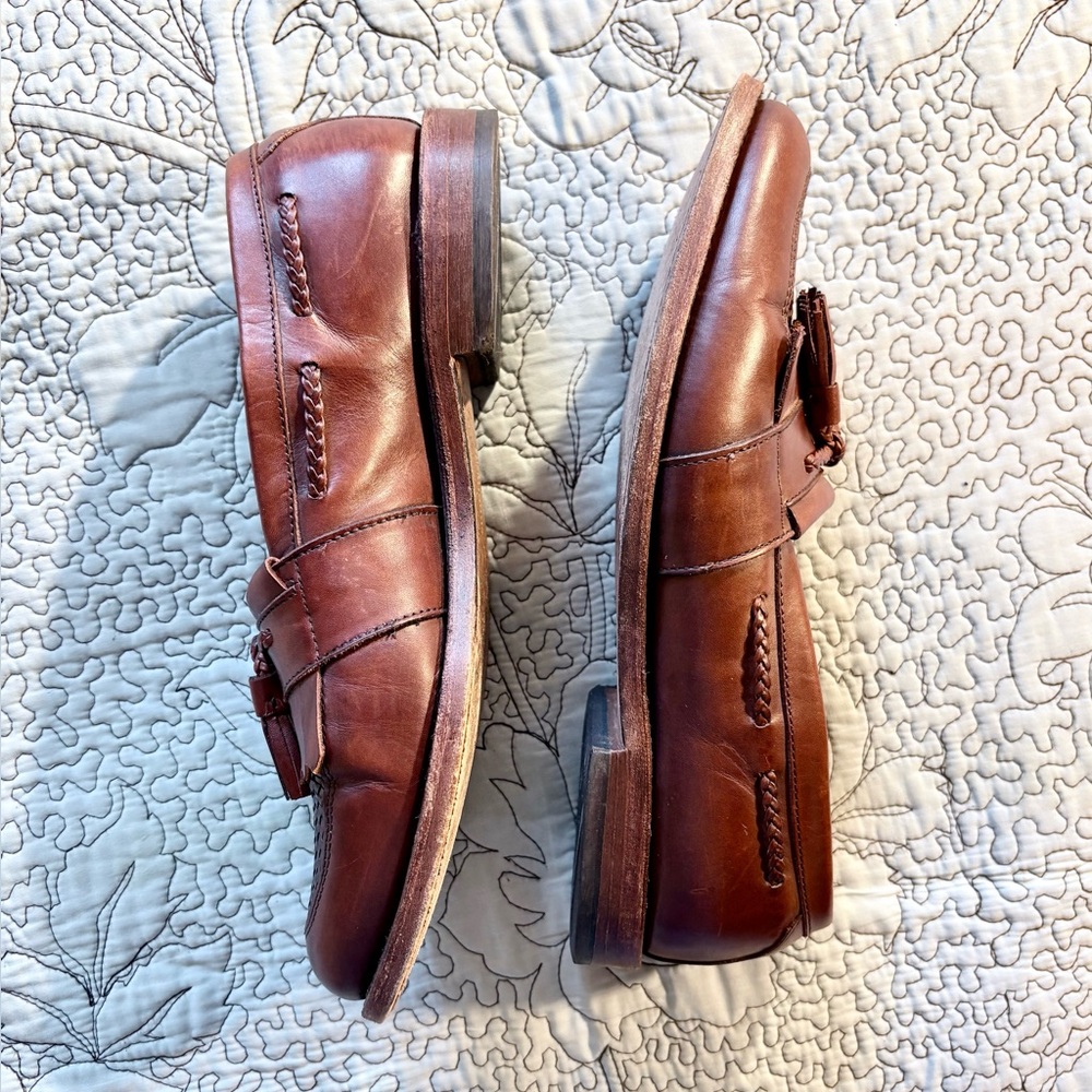 ♨️Allen Edmonds Cody Leather Loafers Woven Vamp and Fringe Kiltie Men’s 9.5🧡 - Picture 4 of 12